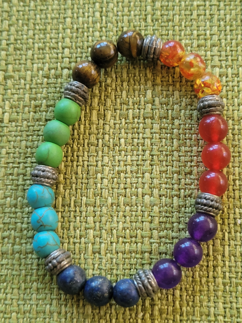 Chakra Healing Multicolor Beaded Stretch Bracelet - Rainbow Gemstone Style